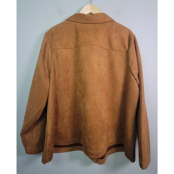 Denim & Co Jacket Womens 2X Faux Suede Button Front Brown Stretch - Picture 2 of 9
